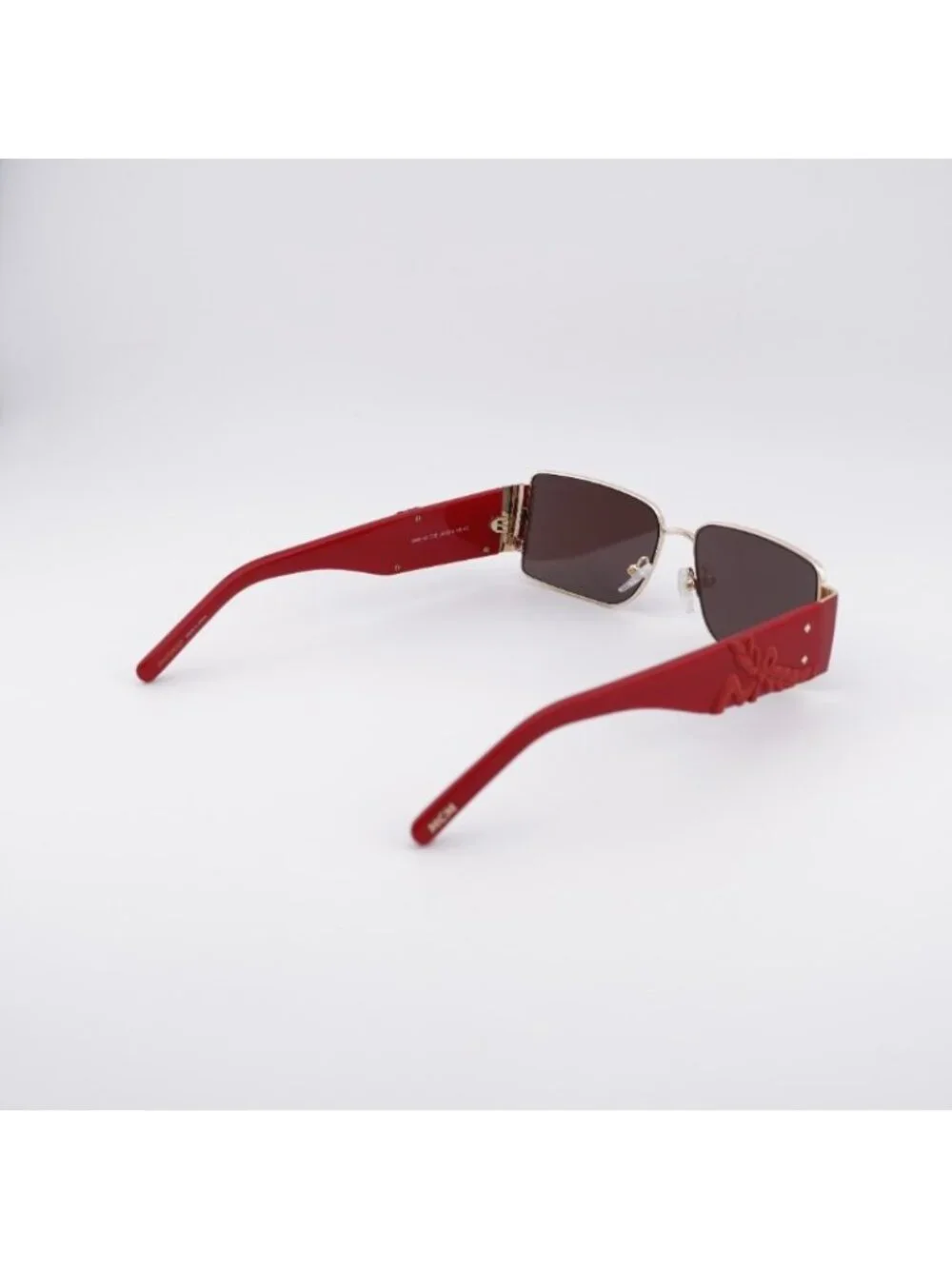 MCM MW0012 32E Sunglasses Pale Gold/Red Rectangle Frame, Mauve Lenses